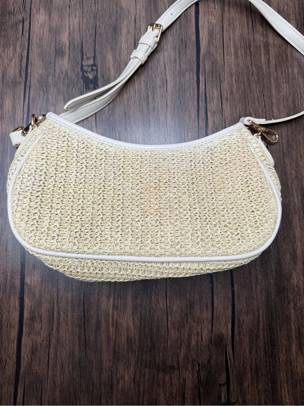 Woven Cream Shoulder Bag with Adjustable Strap